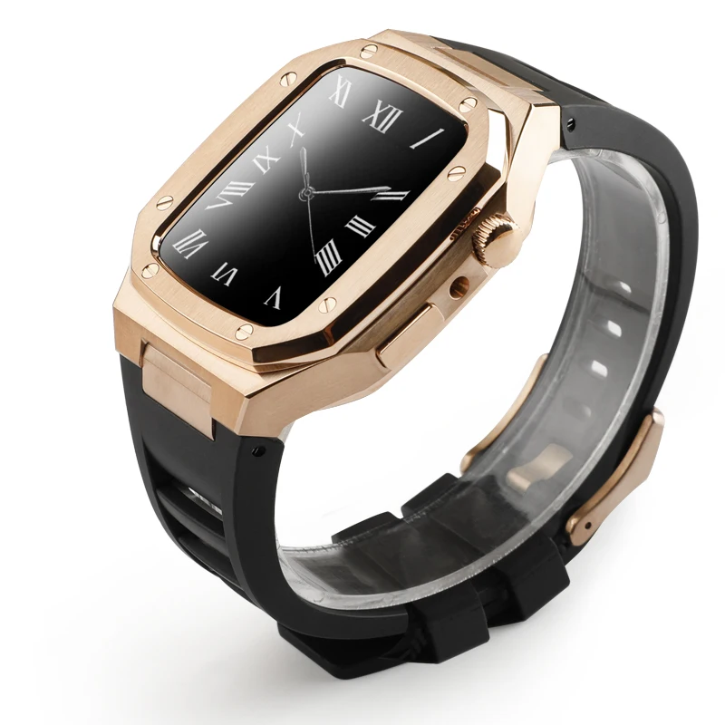 Gen.2 rubber strap band for I watch Series 7 45mm and Stainless Steel Watch Case for Apple Watch modification replacement