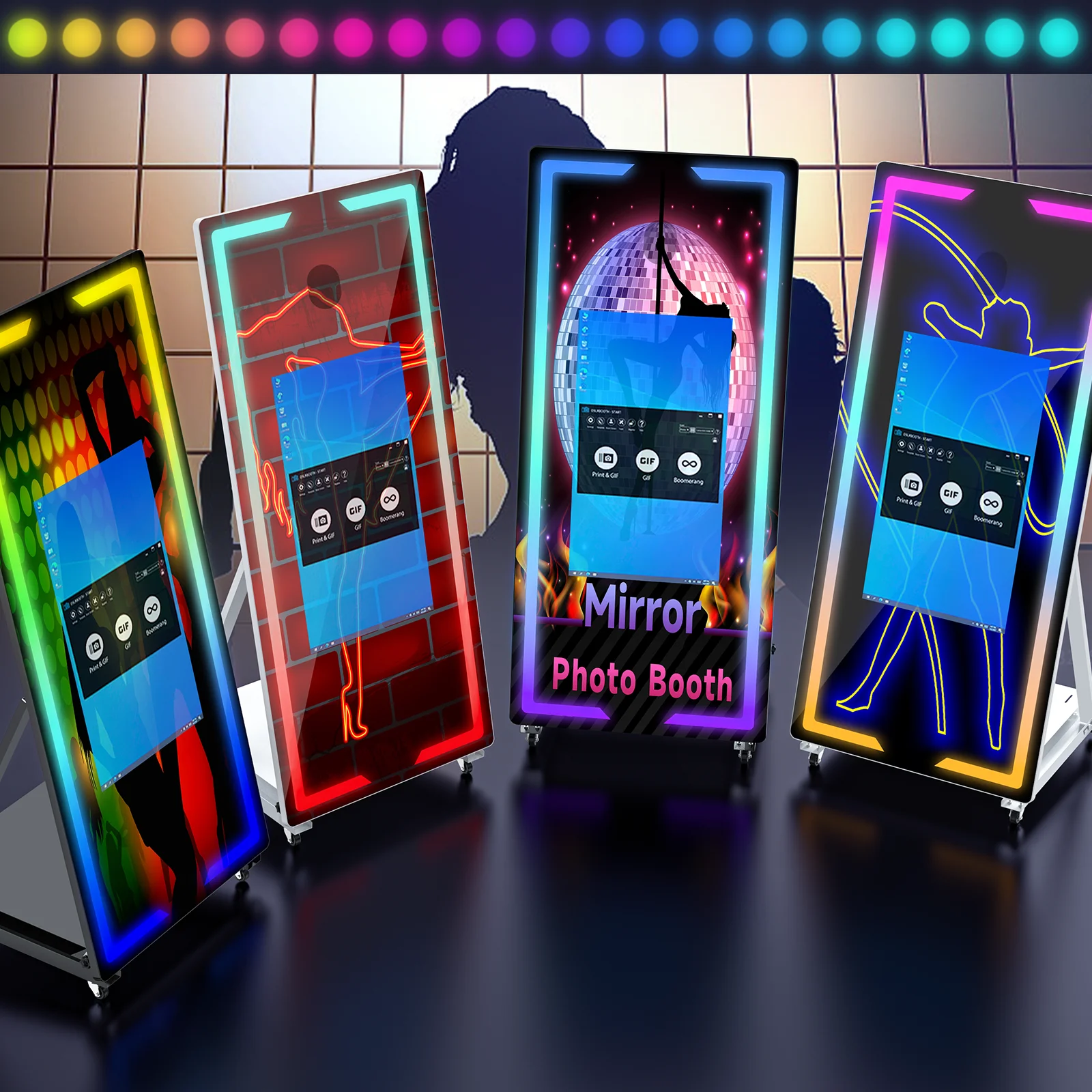 Party events photobooth portable selfie magic mirror photo booth touch screen machine led frame kiosk with camera and printer