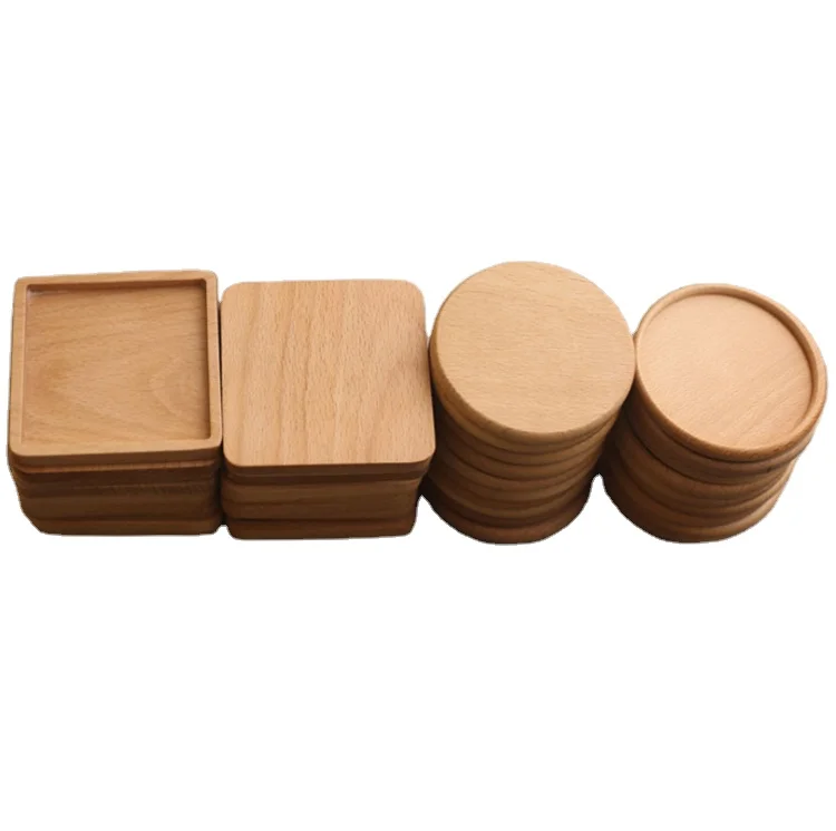 
Solid wood carving cup holder round square tea coasterwooden round tray 
