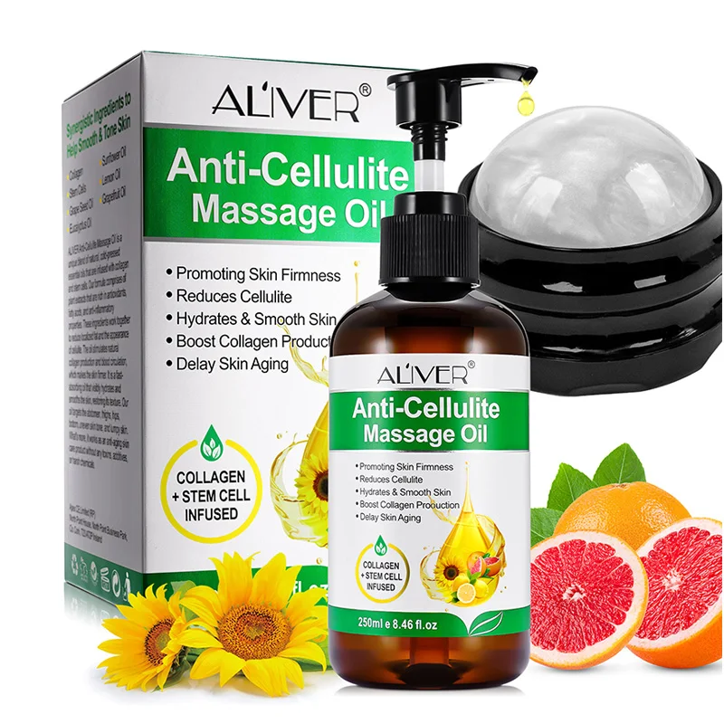 ALIVER Natural Organic Anti Cellulite Essential Oil Infused Collagen Stem Cell Anti-cellulite Massage Oil for Body Belly