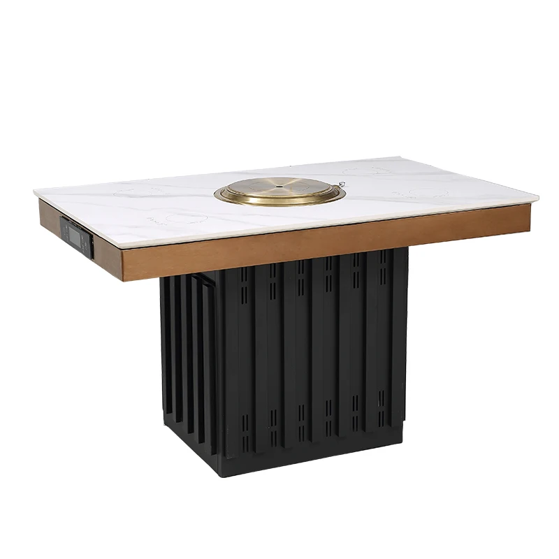 Zhuoyue KQ-336  Four Persons BBQ Grill In The Middle Built In Smokeless Individual Korean Barbecue Grill Table Hot Pot Table