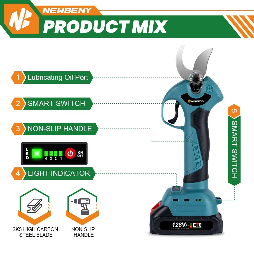 45mm Brushless Electric Pruner 4 Gears Cordless Handheld Orchard Shrub Pruning Tree Branches Cutter