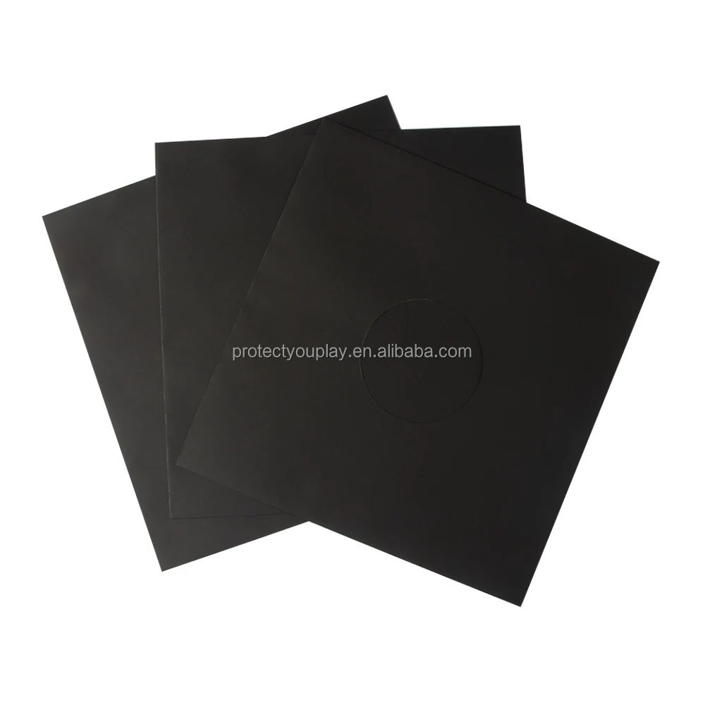 12 Inch 33 RPM Black Paper Vinyl Record Storage Inner Sleeves with Hole for Record Album