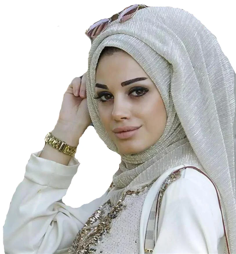 Летняя дышащая помятая Золотая шелковая однотонная женская хиджаб niqab монохромная Полиэстеровая Фата головной