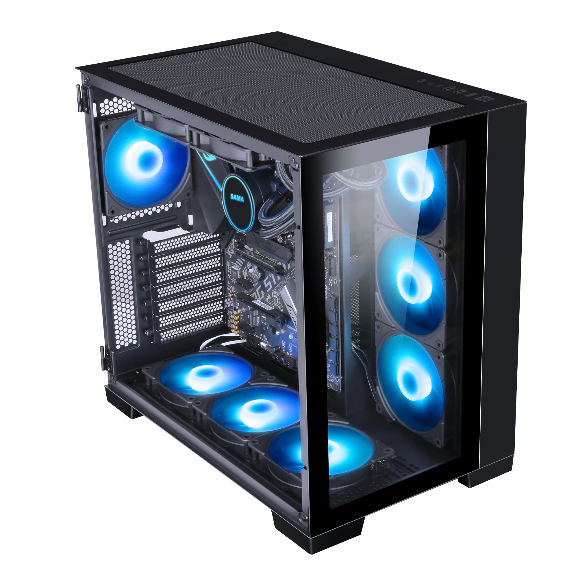 SAMA startup fast tempered glass computer cases towers double sided glass gaming case OEM ODM pc case