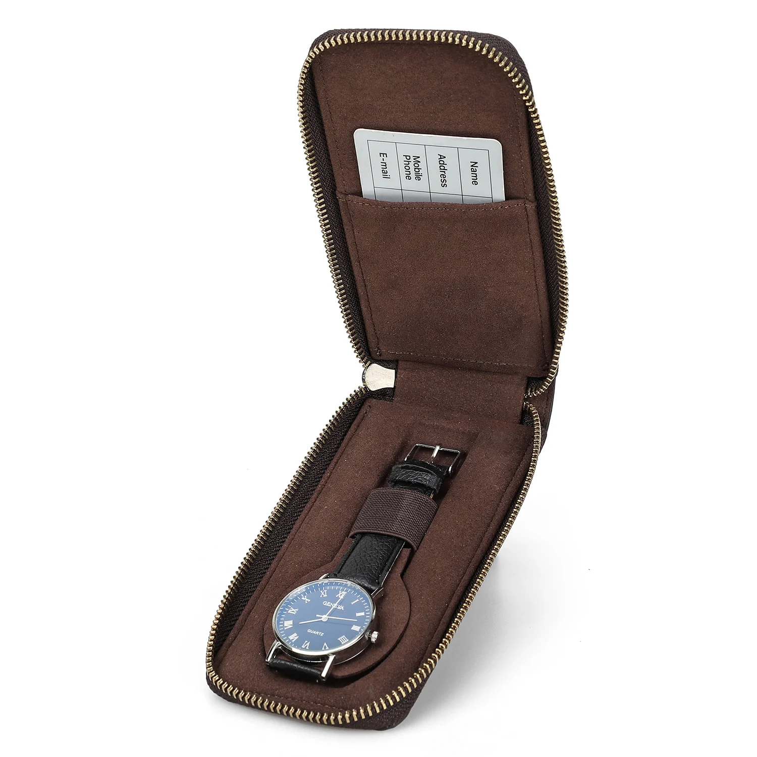 Single Watch Travel Leather Pouch Case Custom Portable Zipper Watch Storage Bag For Men Genuine Leather Watch Holder CF1121