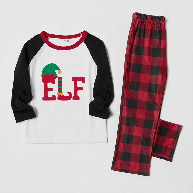 
TG45 color collision full sleeve printed christmas outfit for family home wear clothes christmas clothes 