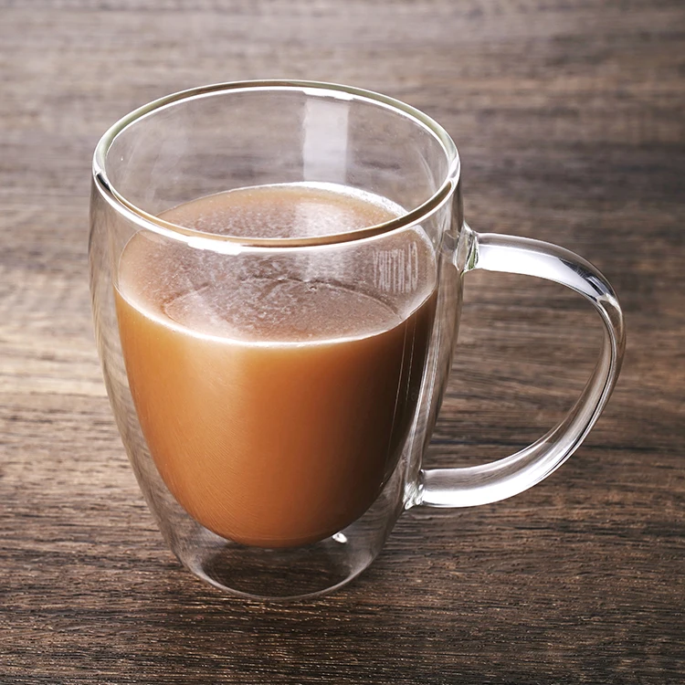 150ml 250ml 350ml 450ml Reusable Borosilicate Double Wall Glass Cup with Handle