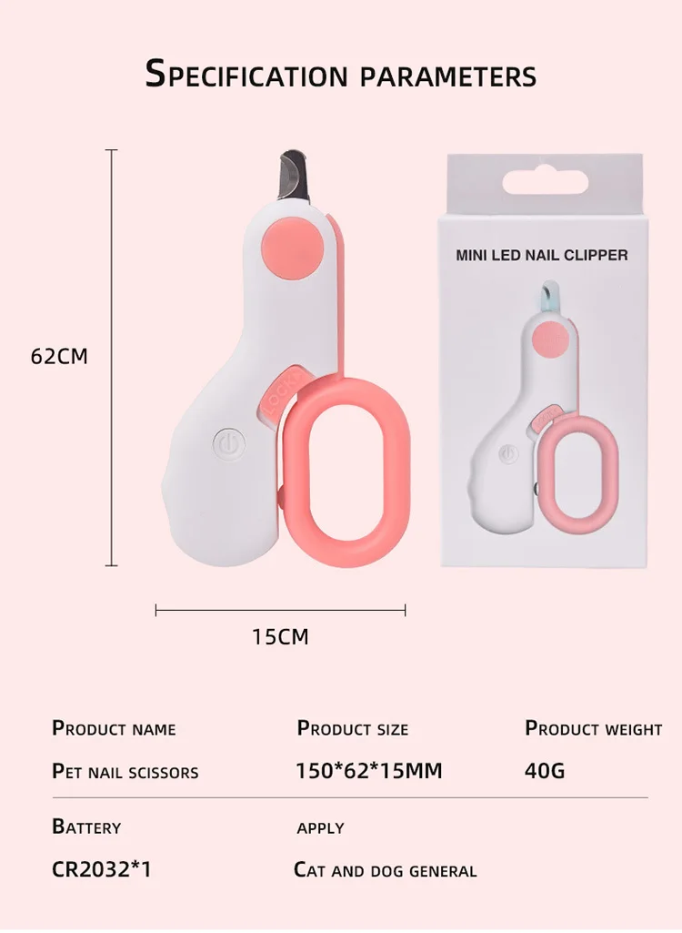 Professional Pet Nail Clips With LED Light Small Dog Cat Trimmer Blood Line Light Led Grooming Claw Nail Scissors