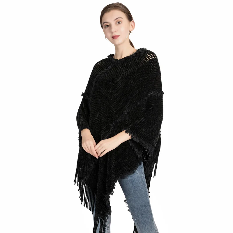 Autumn And Winter Plaid Fringe Ladies Poncho Geometric Design Cashmere Pashmina Shawl Camping
