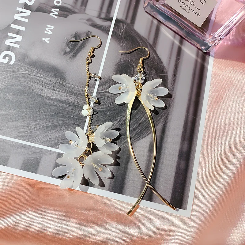 white long flower hook on earrings for women jewelry