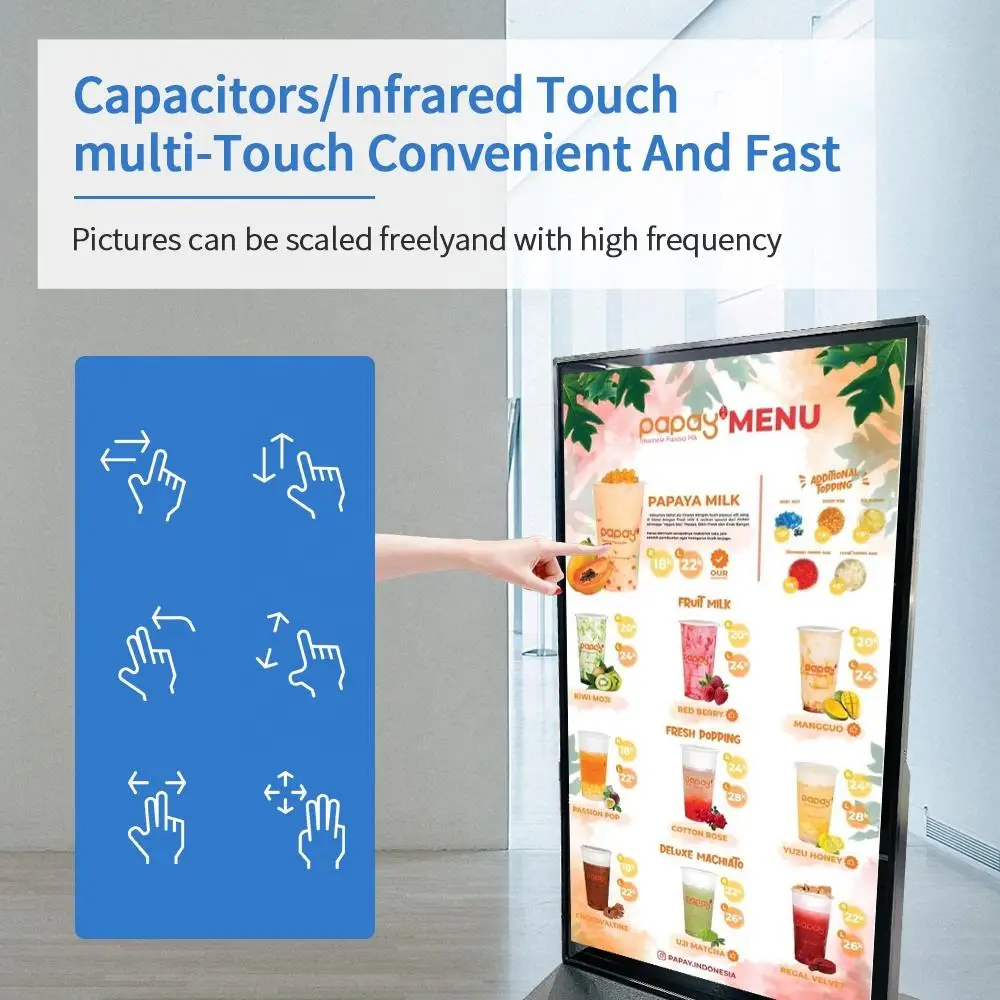 75 86 98 Inch Vertical Lcd Touch Screen Kiosk 4K Floor Stand Advertising Indoor Totem Full Screen Digital Signage And Displays