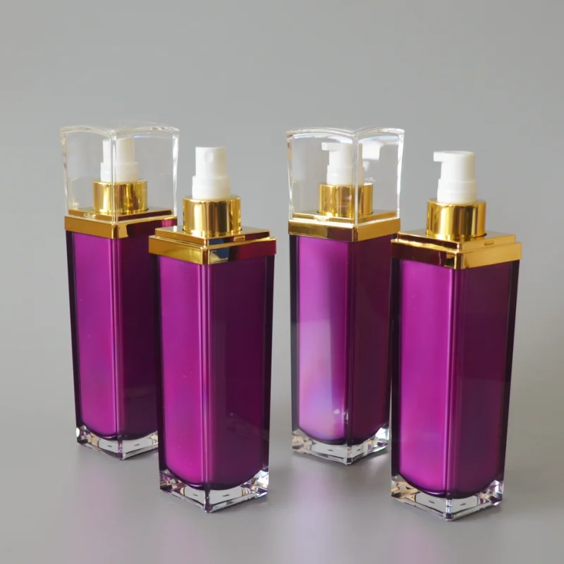 
high-end stocks small order custom logo purple Petals bottle 120ml acrylic cosmetic lotion empty bottle packaging with pump 