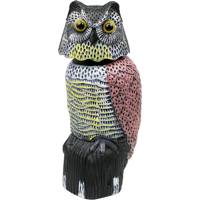 Decoy Owl Bird Scarer with Rotating Head Owl Decoy to Scare Birds Away Owl Decoy Bird Repeller for Garden
