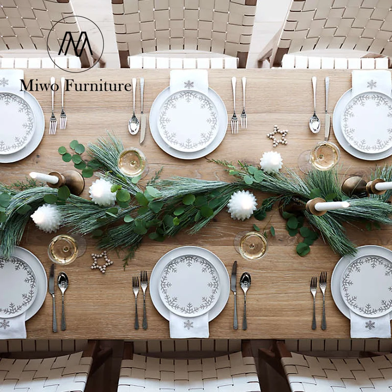 custom furniture Contemporary home Natural White Oak Solid Wood Dining Table dining room table and chair 10 12 seats combination