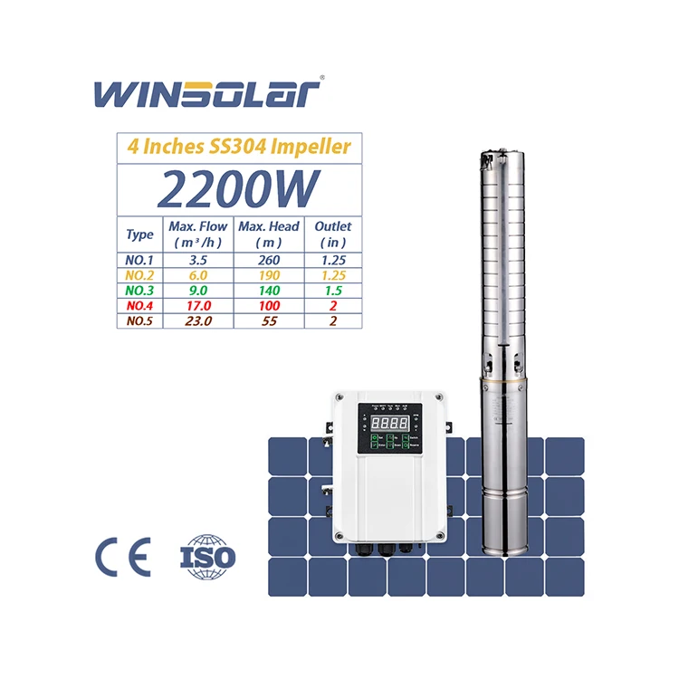Winsolar ирригационный Гибридный Ac Dc погружной солнечный насос для глубокой воды