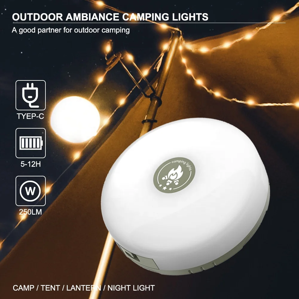 Portable Camping String Lights Durable Waterproof Festive Atmosphere Outdoor Camping Lamps Rechargeable Tent Light