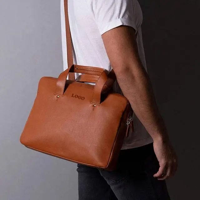 Custom Logo Genuine Leather Briefcase For Men Business Crossbody Shoulder Messenger Bags Men Office Laptop Bag Briefcase