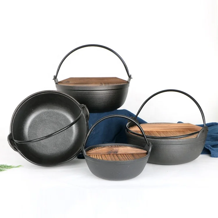 Outdoor Camping Hot Sale Cast Iron Hot Pot For Campfire Or Fireplace With Wooden Lid