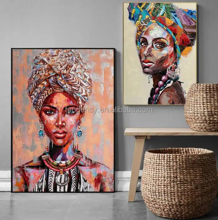 Wall Art Mature Model Posters Portrait Paints From Photo African Black Women Posters and Prints Framed African Canvas Painting