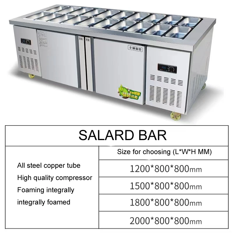 2023 OEM Acceptable double door pizza prep table /cooler/refrigerator salad  bar with glass cover