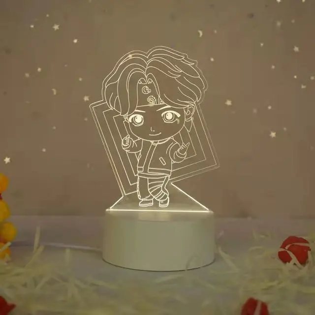 Креативный светодиодный ночник в спальню Kpop 3D мультяшный детский прикроватный светильник с USB акриловая настольная лампа праздничный подарок BTS