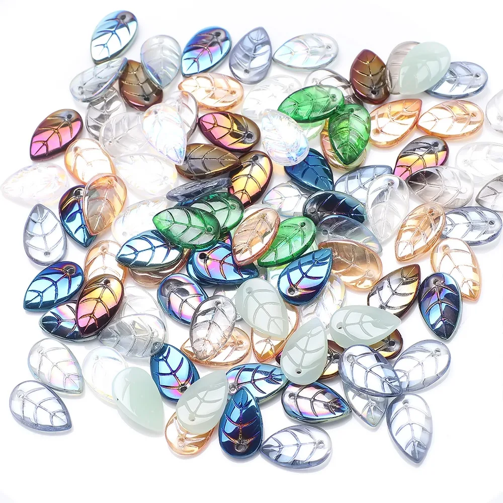50pcs/Bag crystal 10x17mm leaf shape multi colors craft diy beads for jewelry making pendant fancy shape glass beads Accessories