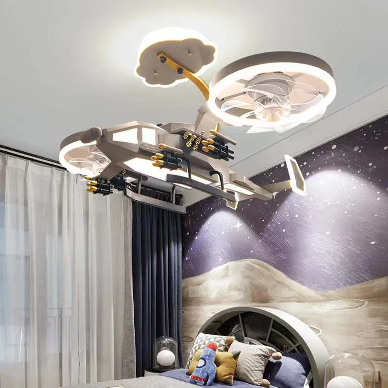 High Quality Nordic Modern Creative Airplane Bedroom Living Room Room Fan Chandelier Ceiling Lamp