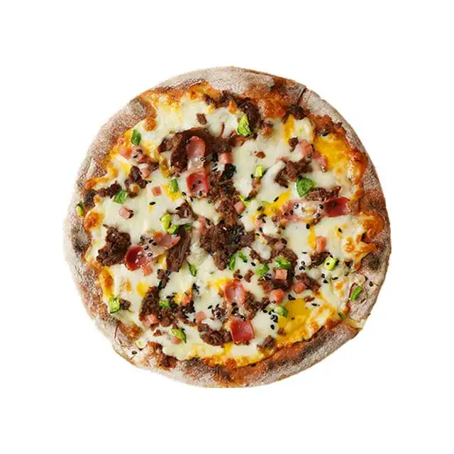 Barbeque Bulgogi Pizza Made in Korea Bulpane Handmade Fire Brick Oven BBQ Bulgogi Pizza with Round Shape