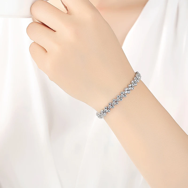 Firstmadam Shiny S925 Sterling Silver Bracelet High Quality Tennis Bracelet Women