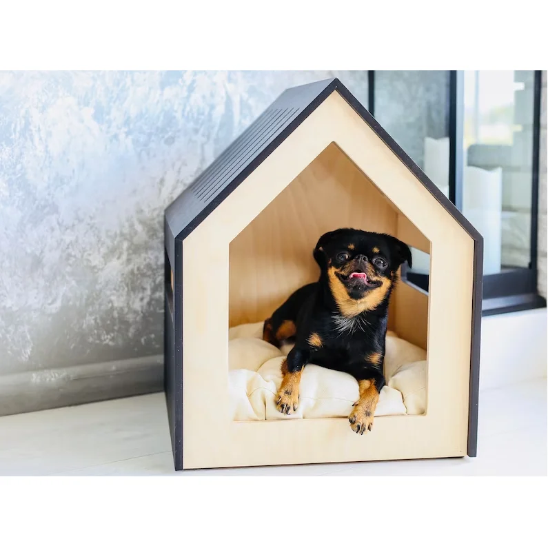 Hot selling creative indoor modern pet furniture wooden cat house with changeable scratcher