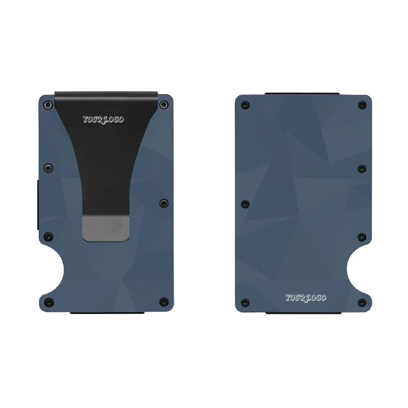 Custom print RFID wallets Anti-theft brush slim security men money clip spring aluminum alloy card holder with a metal clip