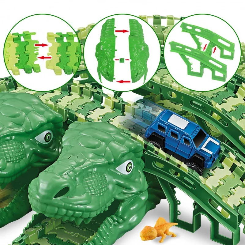 Wholesale Puzzle Dinosaur World 3 Tracks Car Assemble 160 Pieces Kids DIY Toy Set Girls Pink Kit Boys Green Kit Track