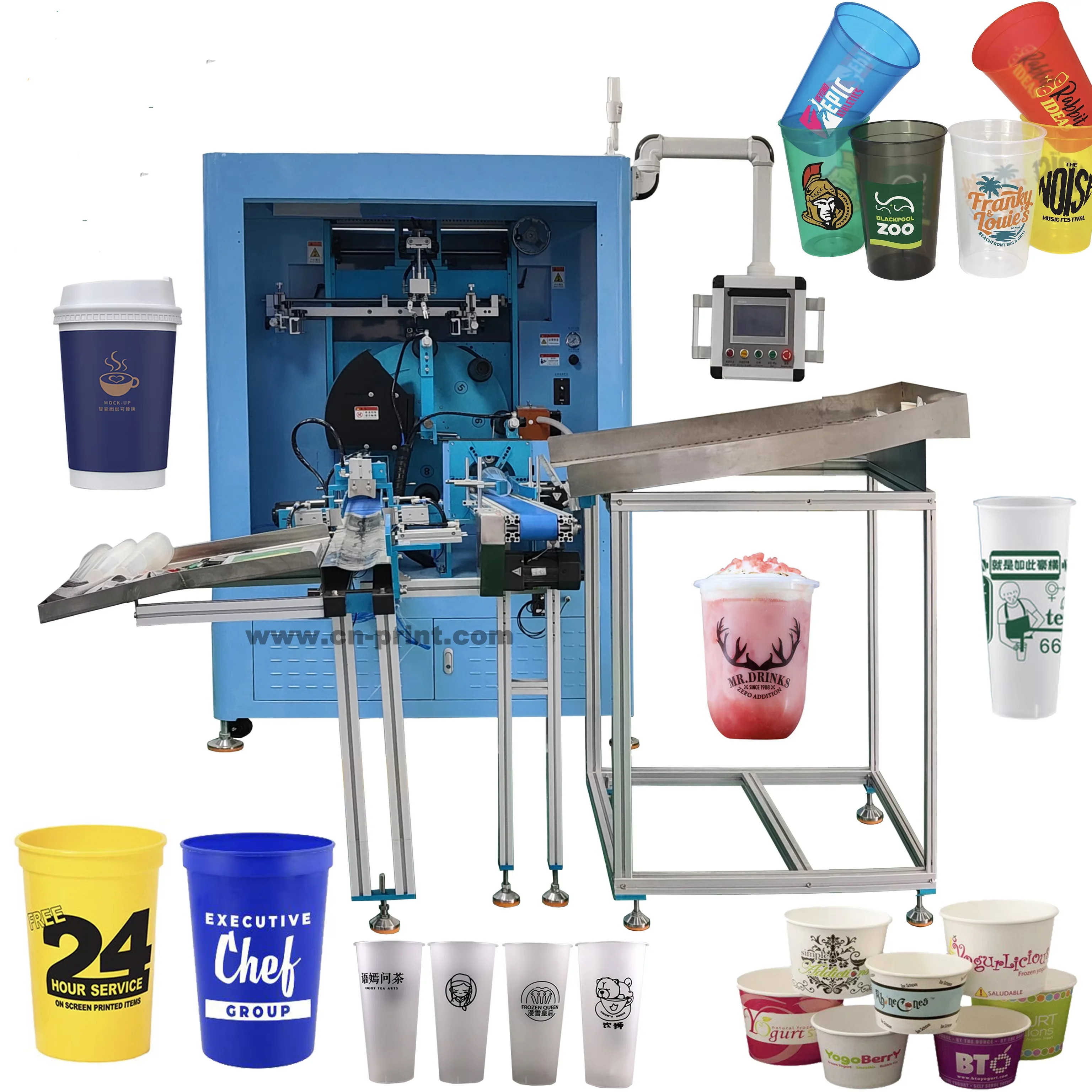LC Brand Automatic PLC Control Paper Cup coffee cup  Automatic Vertical Screen Printing Machine With LED UV Curing