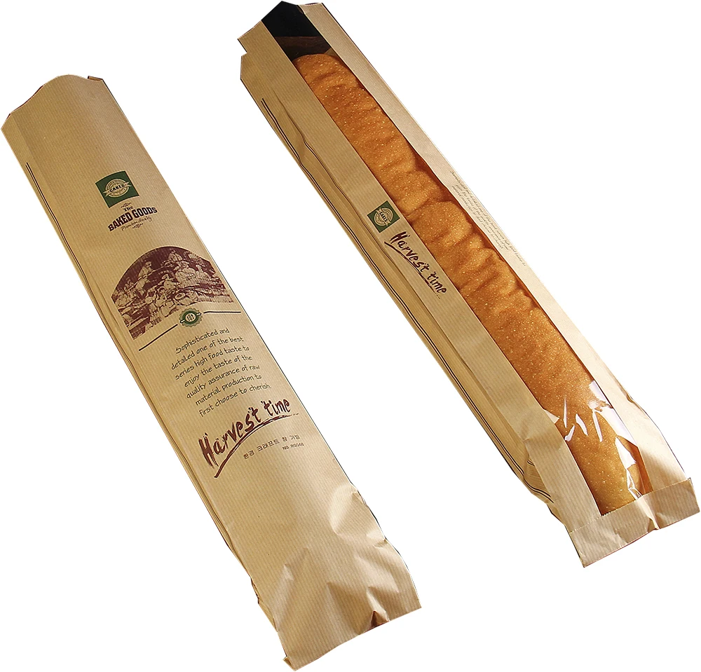 grease proof Kraft baguette bread packaging paper bag with window