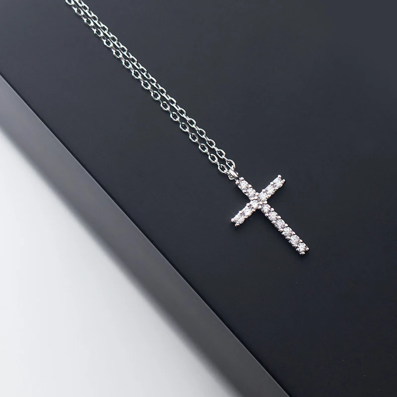 cruz de plata925 con collar 925 sterling silver pave CZ cross pendant necklace