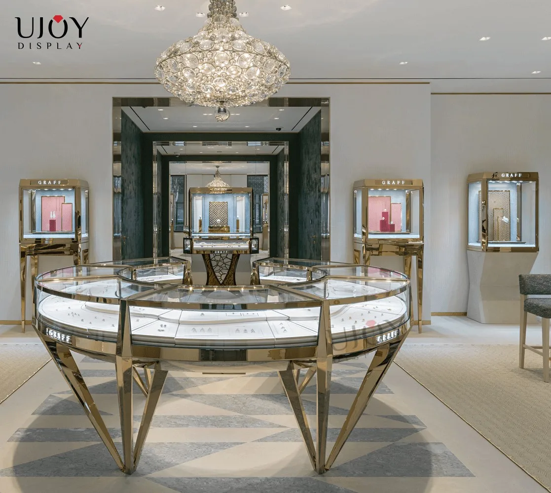 High-end luxury new design modern jewelry counter jewelry display showcase