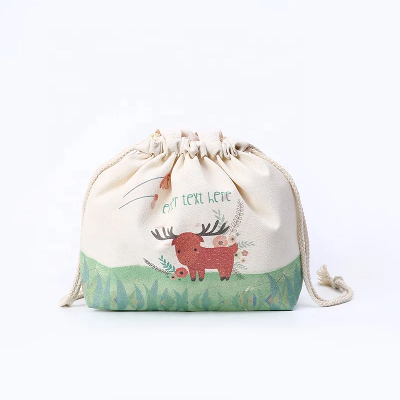 Custom Specifications natural color pouch personalize LOGO Full Color Digital Printing Cotton Canvas drawstring bag with handles