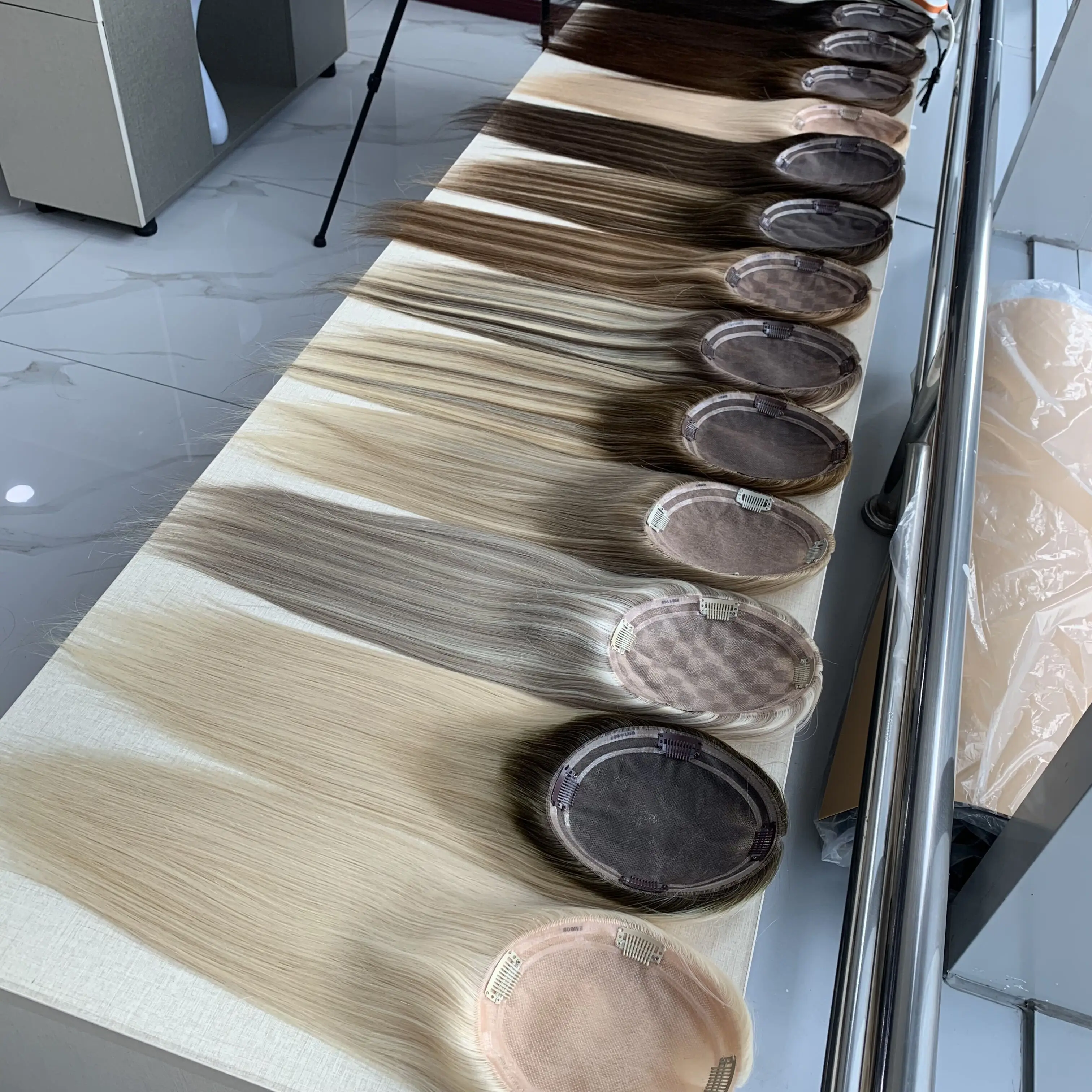 STOCK Hot Selling Balayage Color Monofilament Base Hair Toppers Mono Lace Hair Pieces For Thinning Hair Women