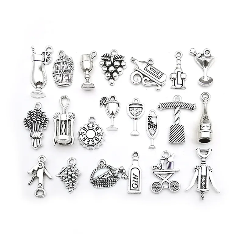 Charms Beer Barrel Grape Wine Opener Glass Antique Silver Color Mixed Pendants DIY Findings Tibetan Making Jewelry Craft