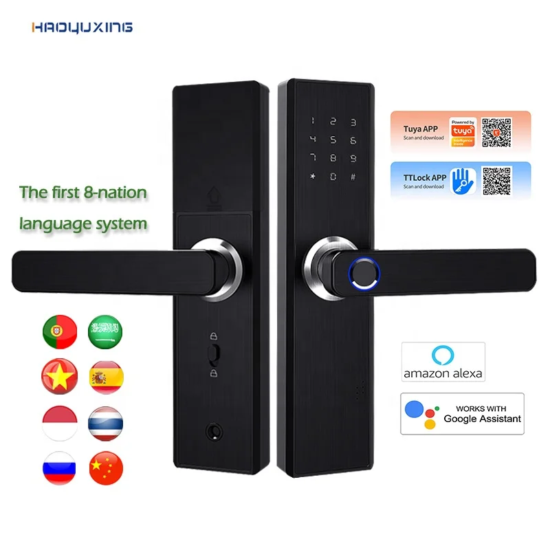 Code Door Handle Lock Fingerprint Biometric Wifi Smart TT Lock Tuya Deadbolt With Lock Cylinder