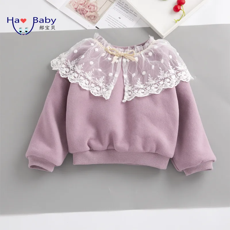 Hao Baby Winter New Girl Fall Korean Girls Velvet Sweater Lace Collar Coat Baby Girls Outfit