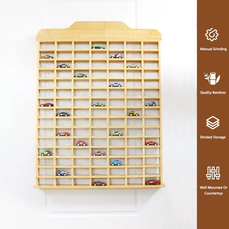 Natural bamboo model car toy storage display shelves wall mounted toys car parking garage kids