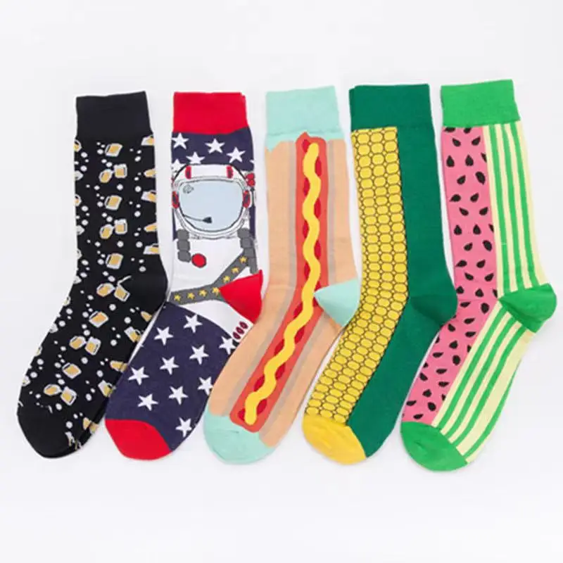 
UPGRADE Wholesale fashion custom gift box jacquard socks happy animal floral cotton socks men socks 