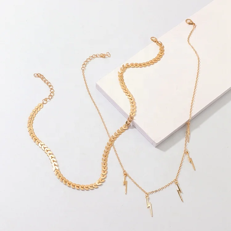 Simple Women Gold Blade Necklace Choker Jewelry Fashion Lightning Bolt Necklace