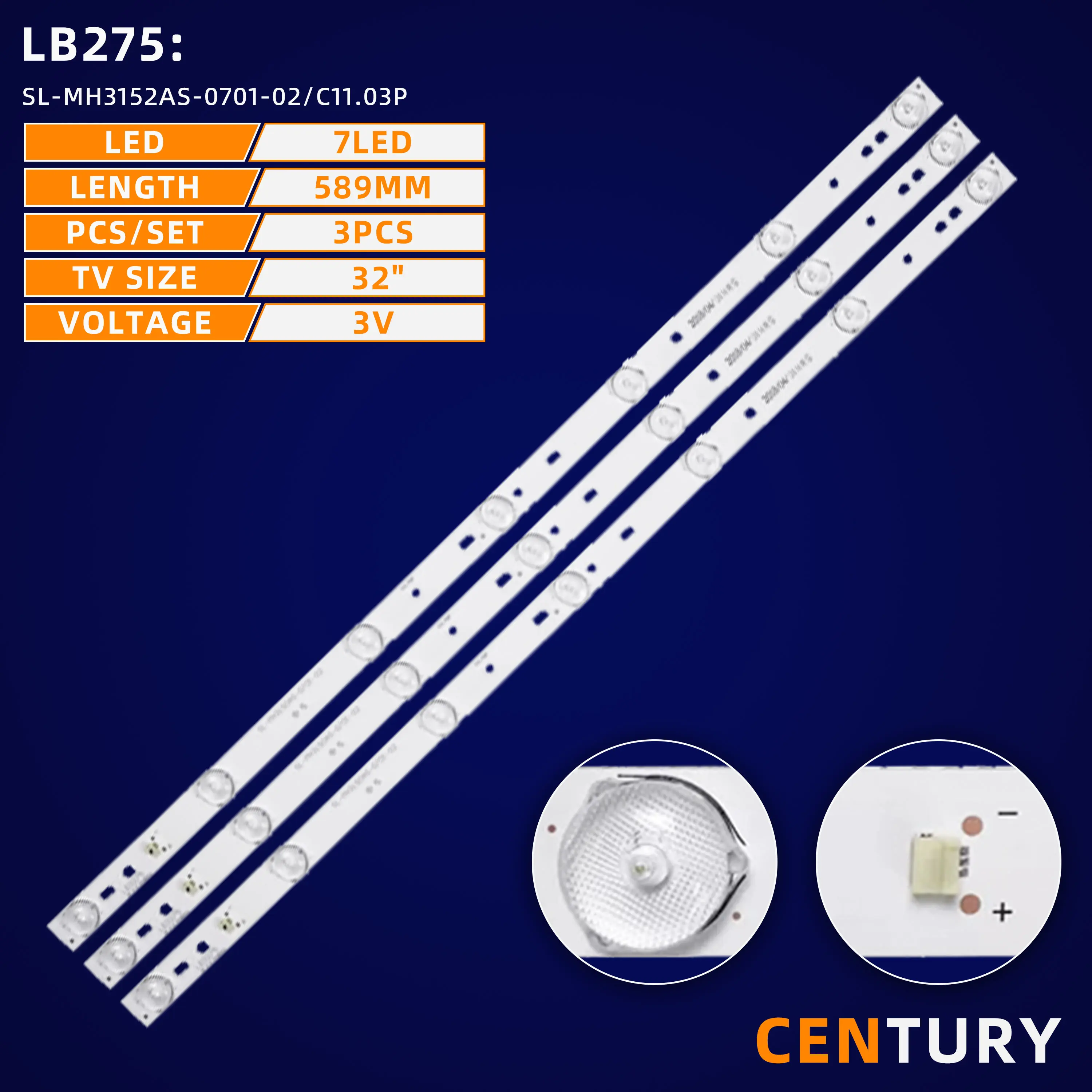 LB275 7LED 3V 589MM TV LED backlight bar SL-MH3152AS-0701-02 LED Strip  32' TV SL-MH3152AS-0701-02/C11.03P