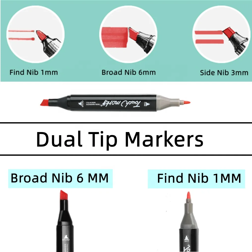 Dual Tip Art Markers OEM 24/30/36/60/80/168/262 Color Sketch Manga Drawing Markers Brush Pen Set