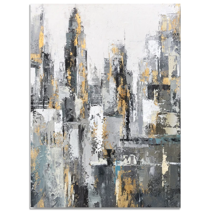 Low price hand painted on oil 100% Abstract city scenery building painting bedroom decorative arts