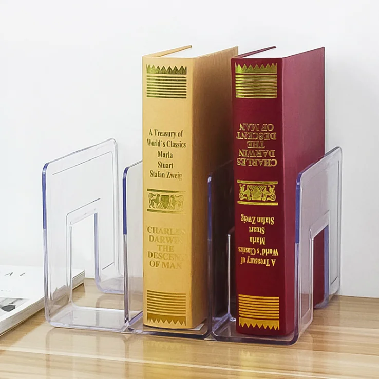 Clear Plastic Acrylic Bookends Bookends for Shelves Organizer Bookshelf Heavy Duty Book Ends and Desktop Organizer Book Stoppers