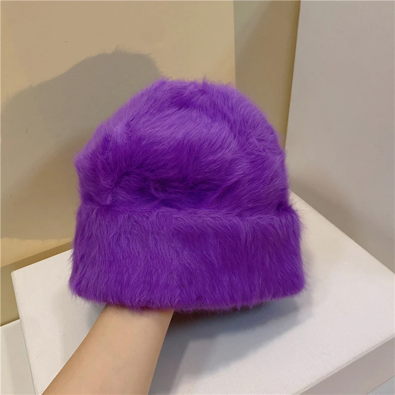 Модная Длинная зимняя шапка из кроличьего меха с завязкой, Женская плюшевая шапка с буквой «С», вязаная теплая шапка